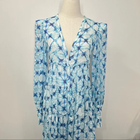 NWT Rococo Sand Volna Maxi Dress in Blue Multi Watercolor Floral Print xsmall - Picture 2 of 13